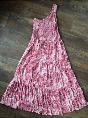 One-Shoulder Pink Floral Maxi Dress